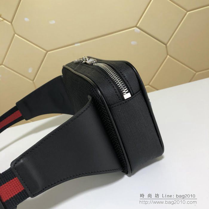 GUCCI古馳 新款 474293 專櫃男士新款腰包 義大利GG PVC面料配小牛皮 GUCCI胸包 pvc/黑色/刺繡  ydgq3450